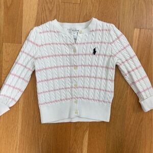 Ralph Lauren White and Pink Cable Knit Cardigan kids